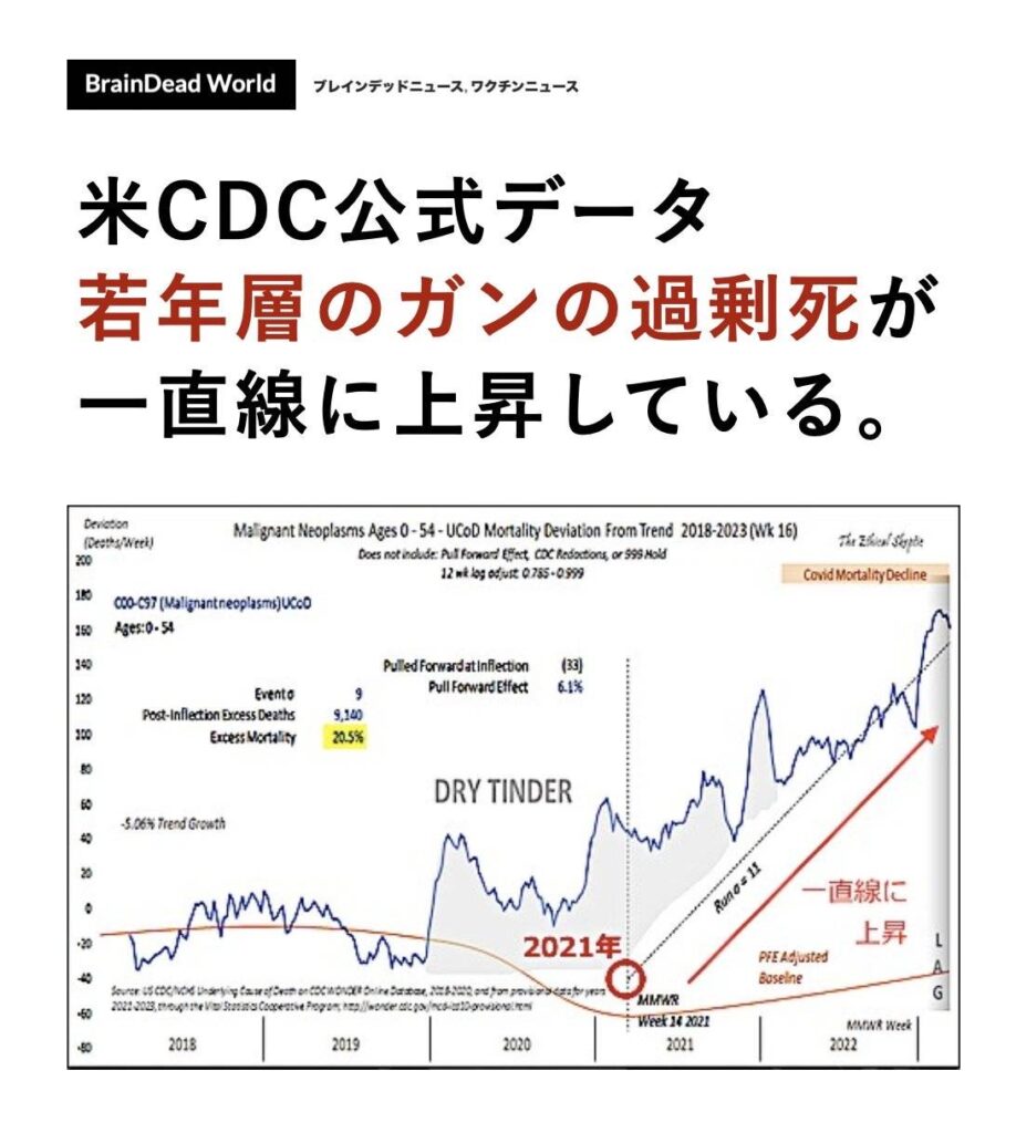 米CDC公式データ-若年層のガンの過剰死が一直線に上昇している